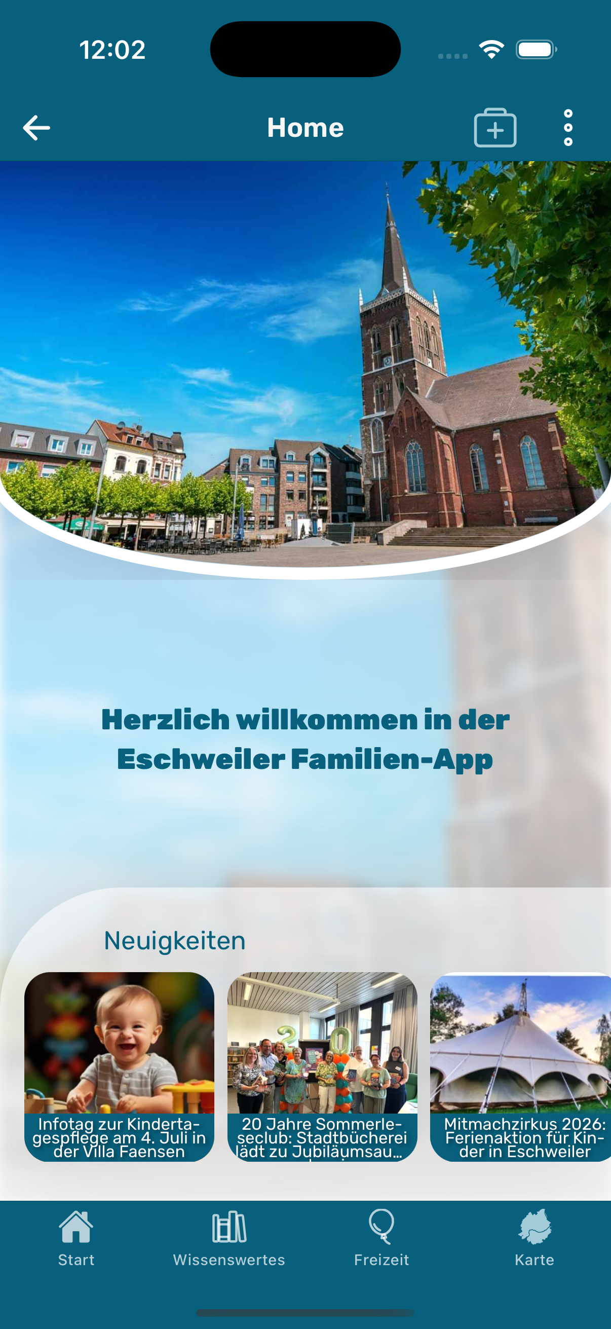 Screenshot der App Familien-App Eschweiler