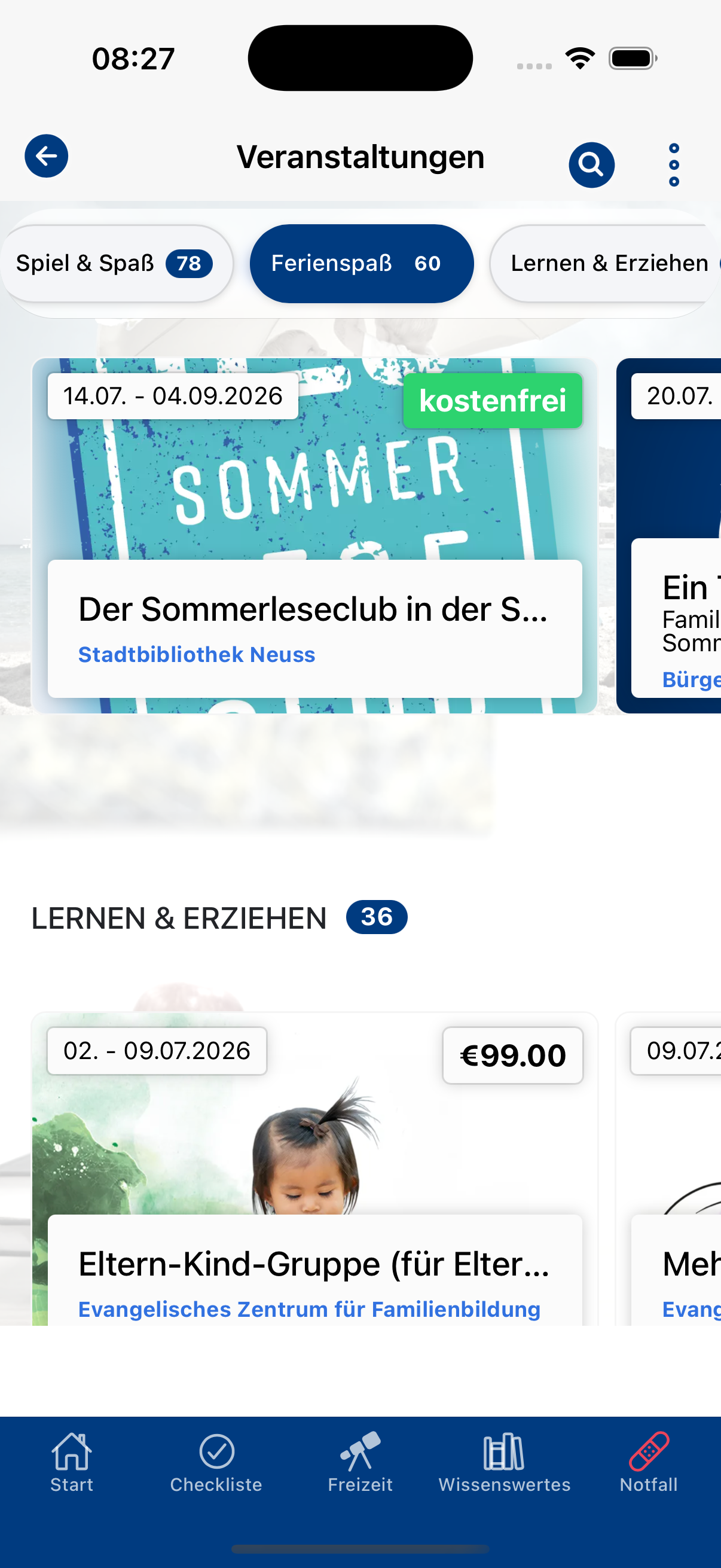 Screenshot der App Neusser Familien-Navi
